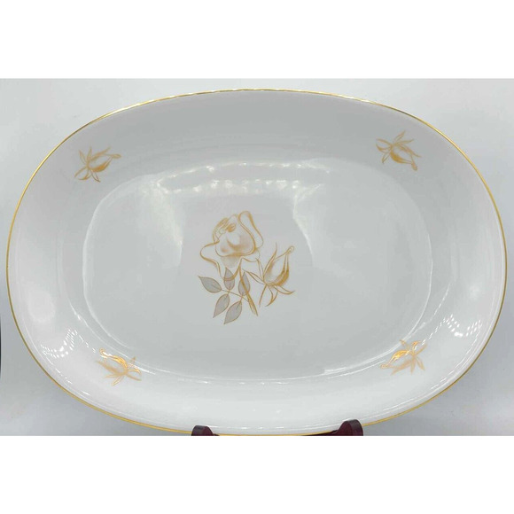 Vintage KPM Krister Germany 14 1/2" Oval Serving Platter. Gold Rose Design - Picture 1 of 9